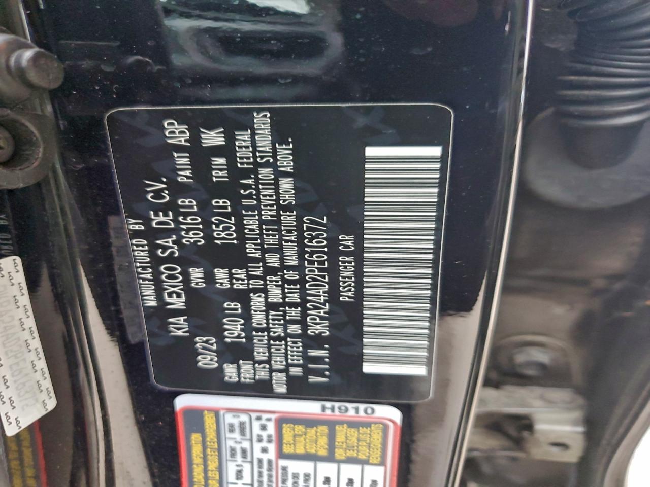 2023 Kia Rio Lx VIN: 3KPA24AD2PE616372 Lot: 94119615