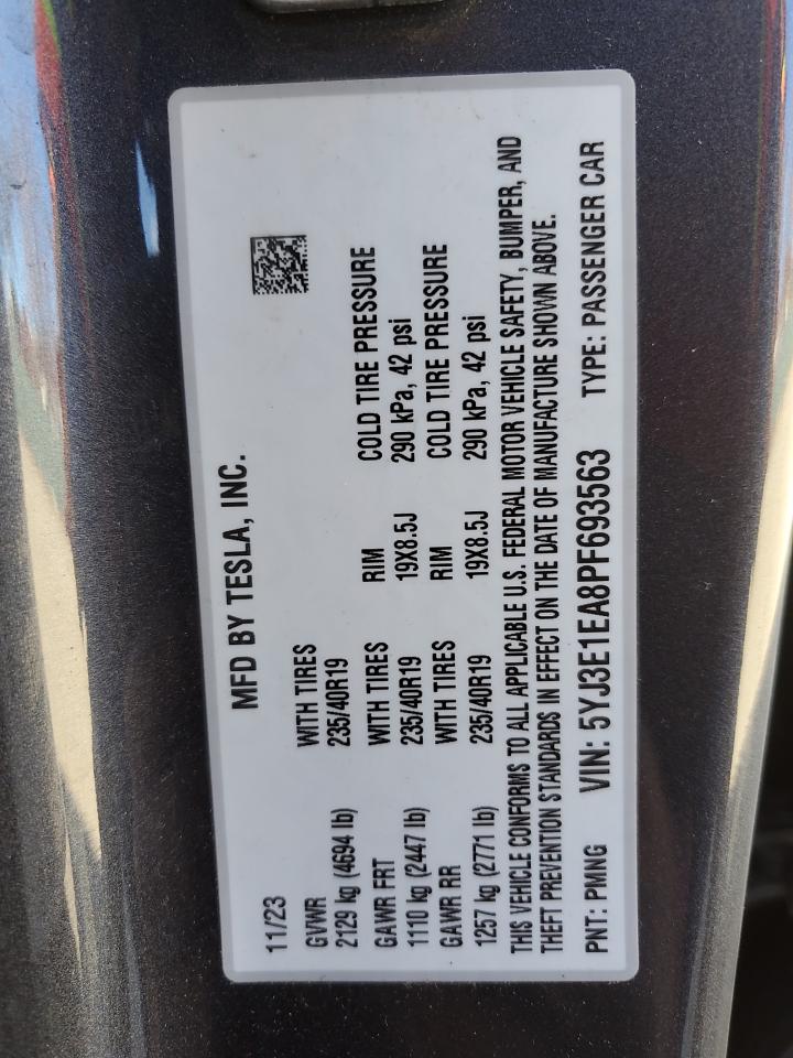 2023 Tesla Model 3 VIN: 5YJ3E1EA8PF693563 Lot: 91085785
