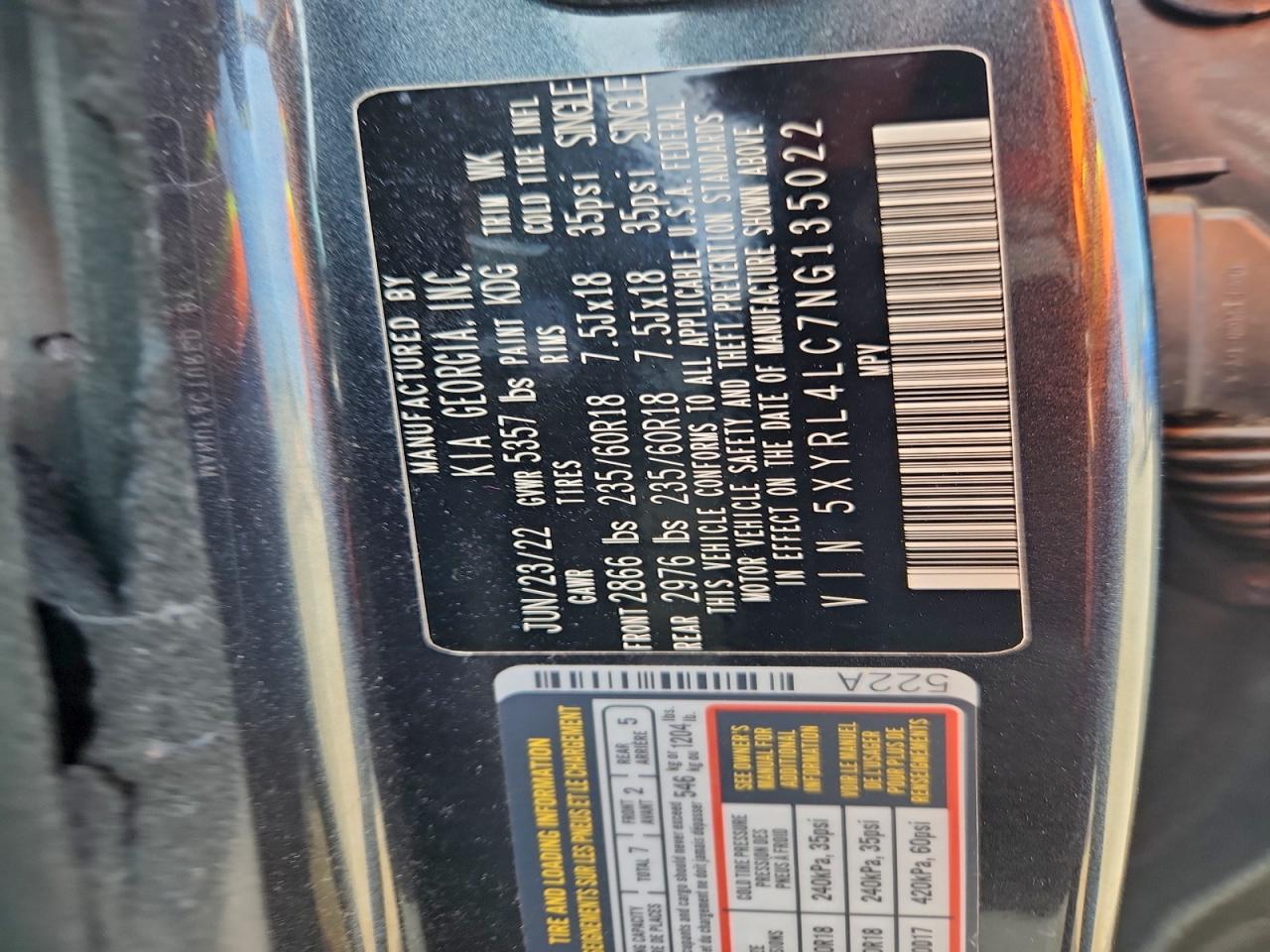 2022 Kia Sorento S VIN: 5XYRL4LC7NG135022 Lot: 93923185