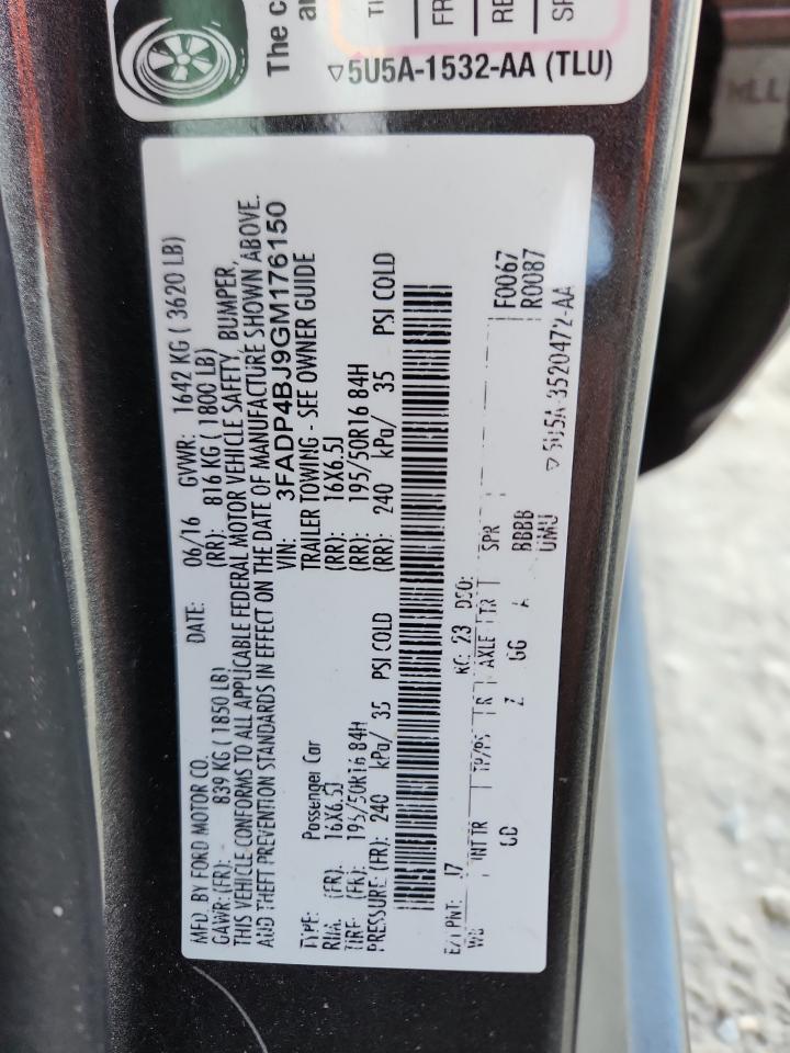 2016 Ford Fiesta Se VIN: 3FADP4BJ9GM176150 Lot: 92589615