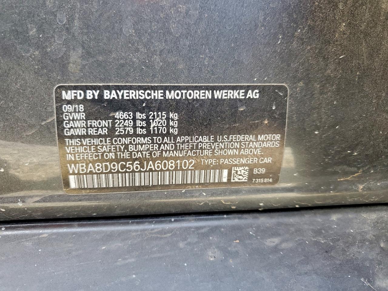 2018 BMW 330 Xi VIN: WBA8D9C56JA608102 Lot: 94324525