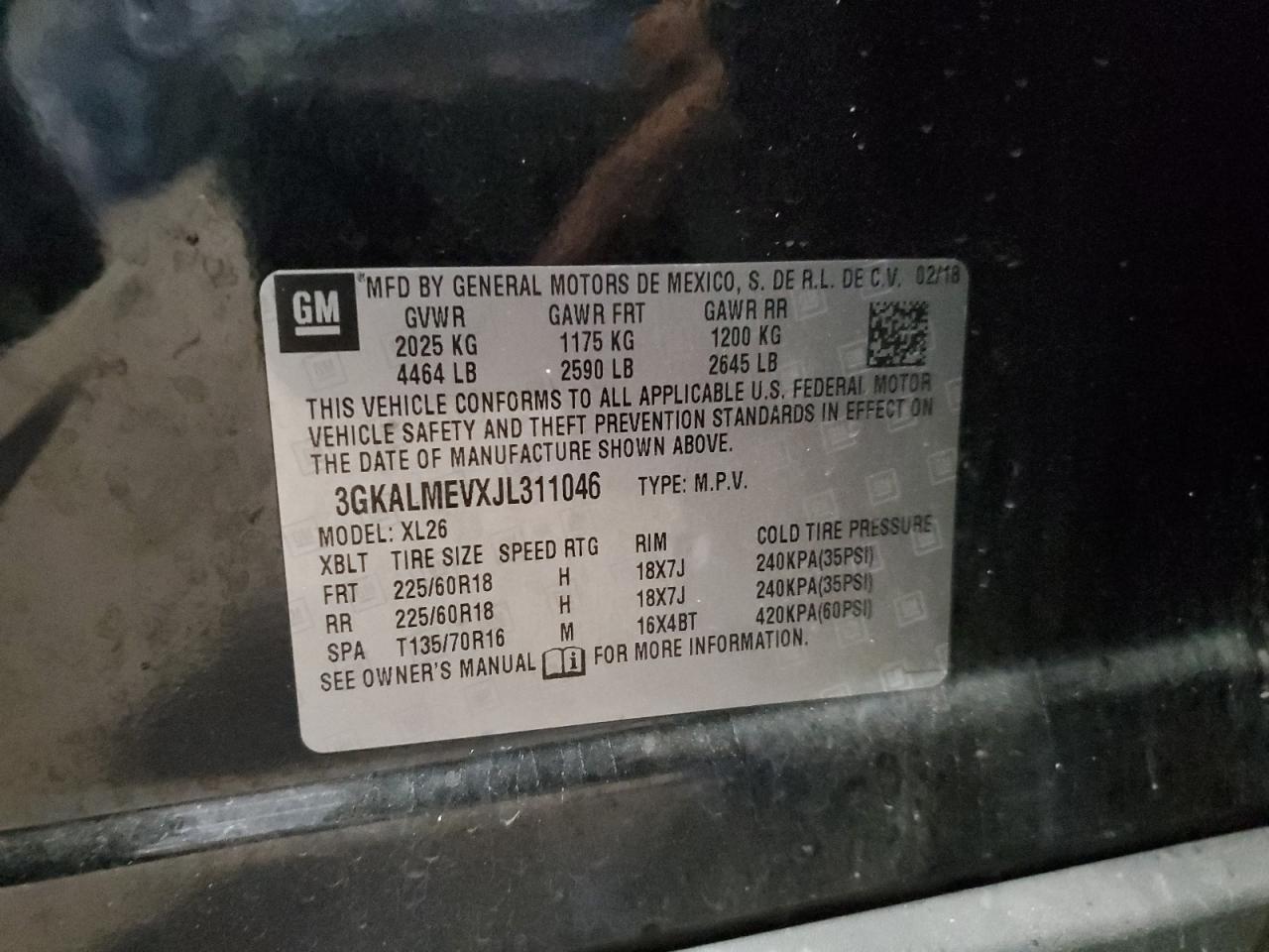 2018 GMC Terrain Sle VIN: 3GKALMEVXJL311046 Lot: 93022075