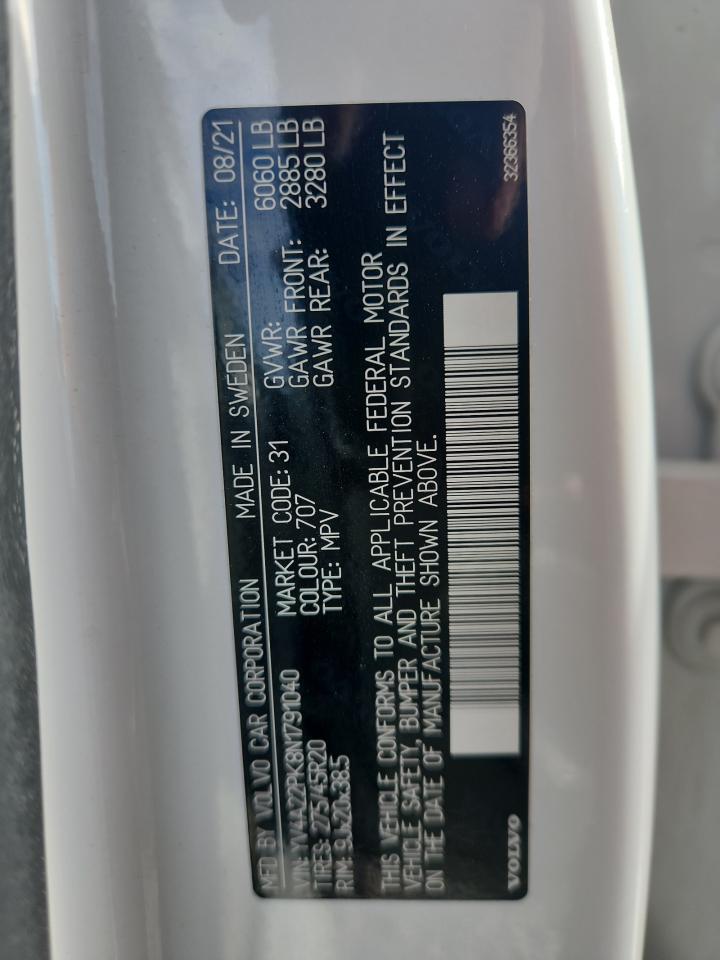 2022 Volvo Xc90 T6 Momentum VIN: YV4A22PK8N1791040 Lot: 92481255