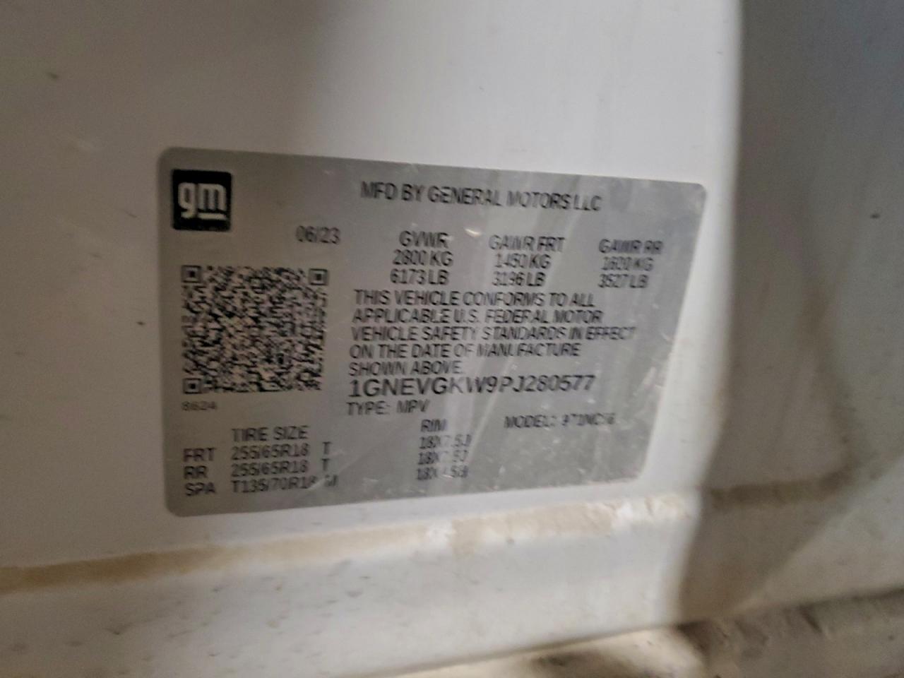 2023 Chevrolet Traverse Lt VIN: 1GNEVGKW9PJ280577 Lot: 94352015