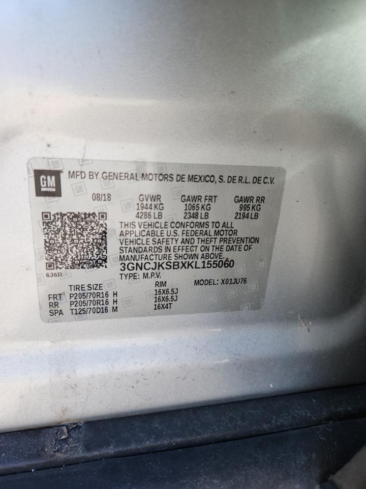 2019 Chevrolet Trax Ls VIN: 3GNCJKSBXKL155060 Lot: 92575455