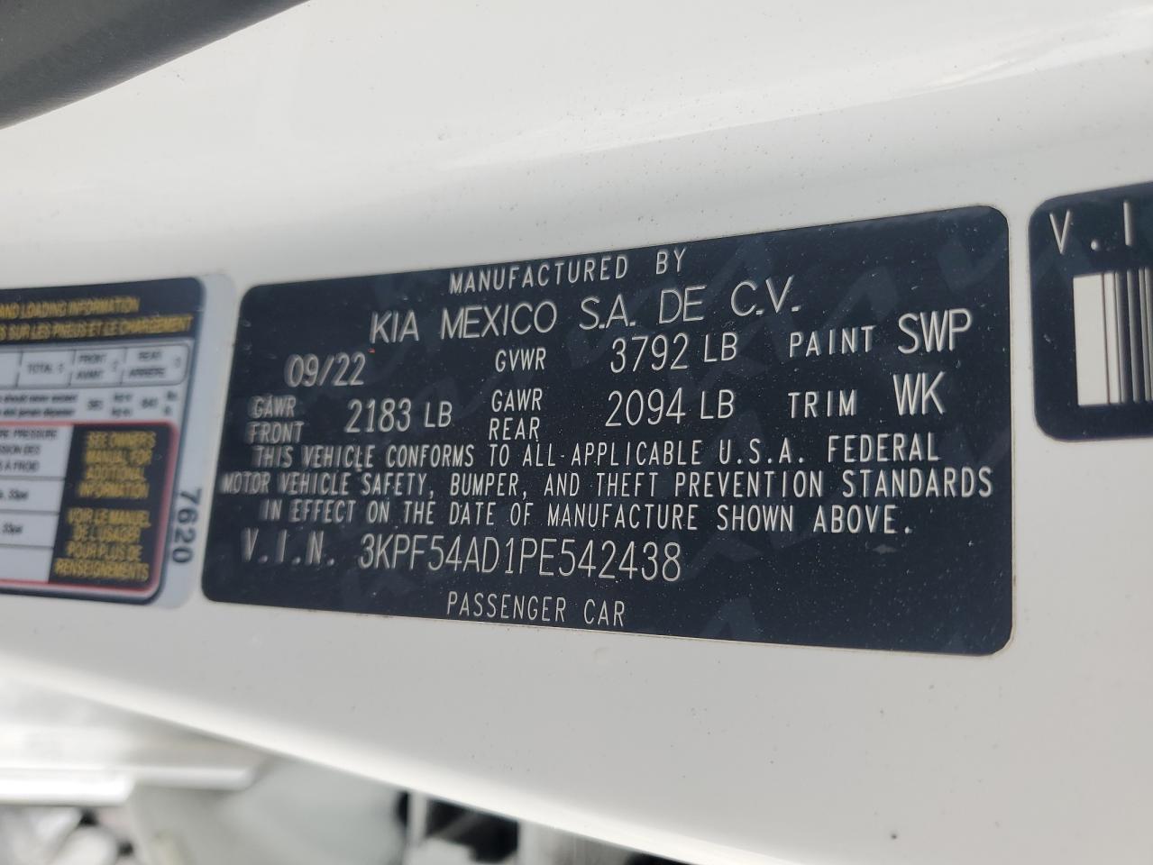 2023 Kia Forte Gt Line VIN: 3KPF54AD1PE542438 Lot: 92159785