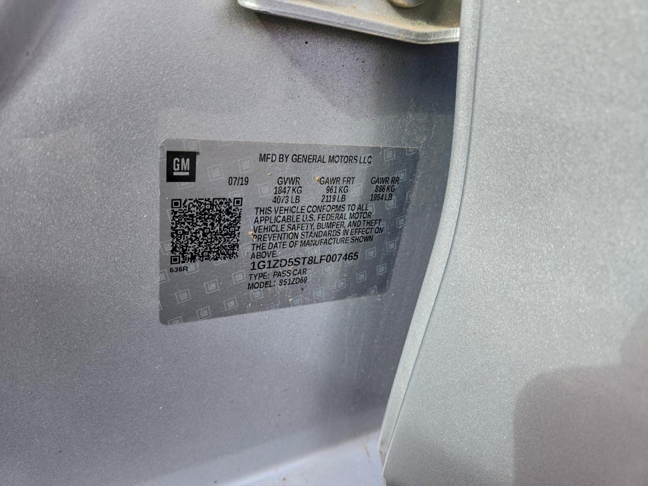 2020 Chevrolet Malibu Lt VIN: 1G1ZD5ST8LF007465 Lot: 93838115