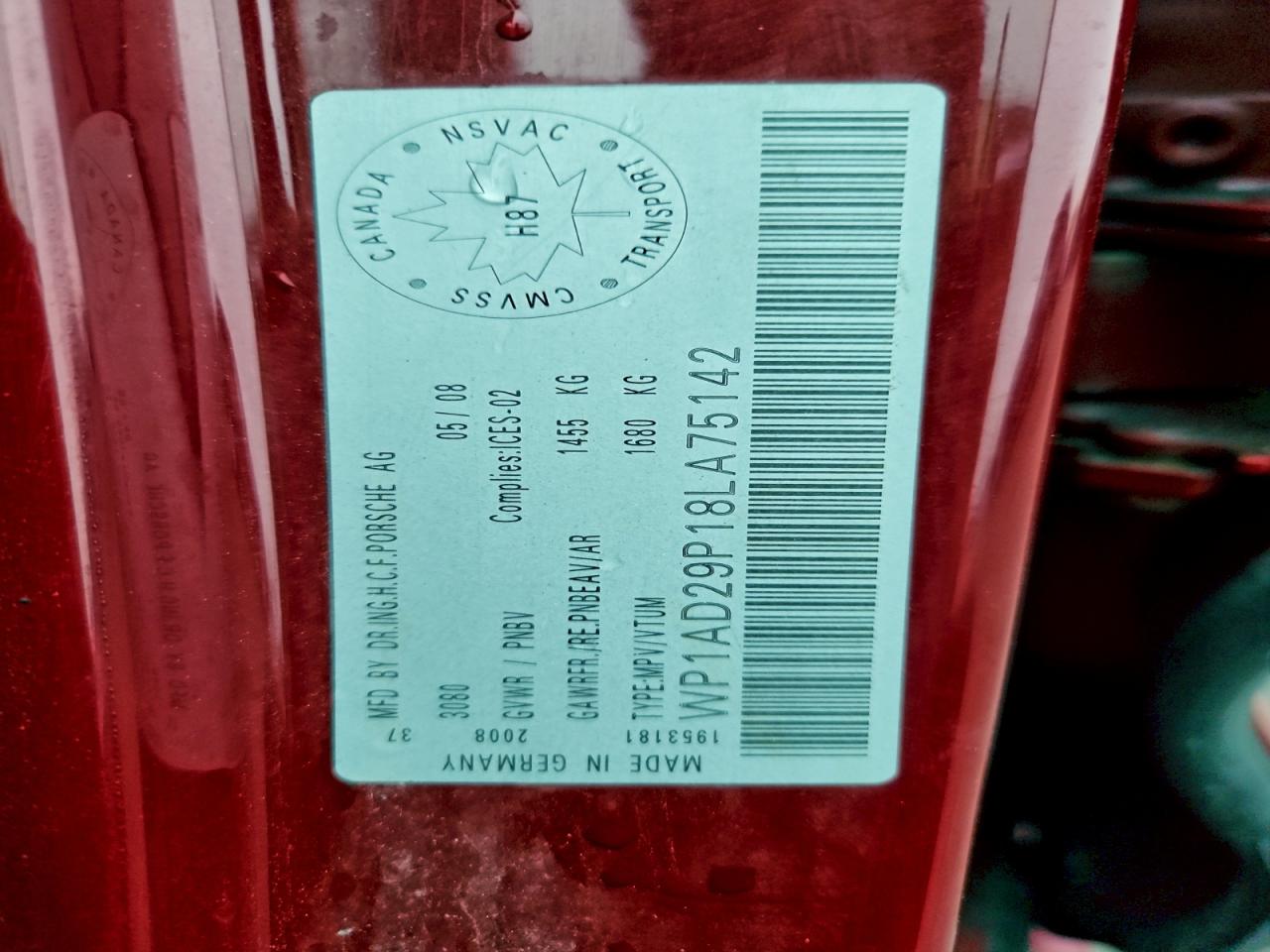 2008 Porsche Cayenne Gts VIN: WP1AD29P18LA75142 Lot: 94113285