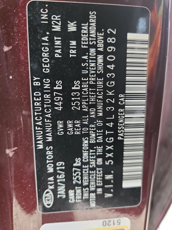 2019 Kia Optima Lx VIN: 5XXGT4L32KG340982 Lot: 93649865