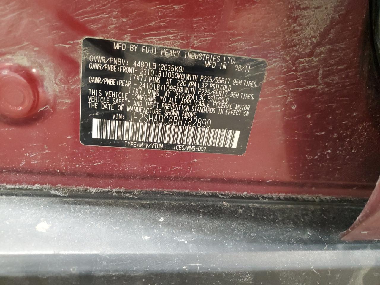 2011 Subaru Forester 2.5X Premium VIN: JF2SHADC8BH782890 Lot: 93711485