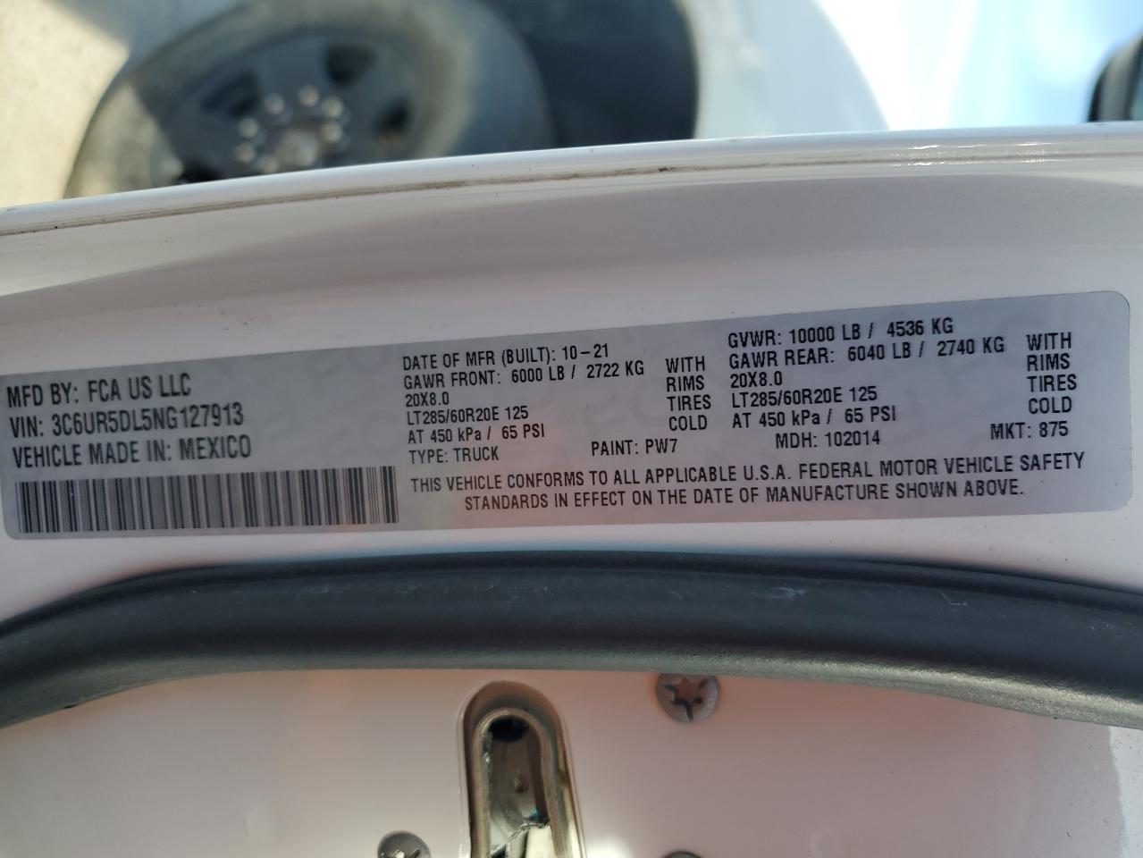 2022 Ram 2500 Big Horn/Lone Star VIN: 3C6UR5DL5NG127913 Lot: 92824165