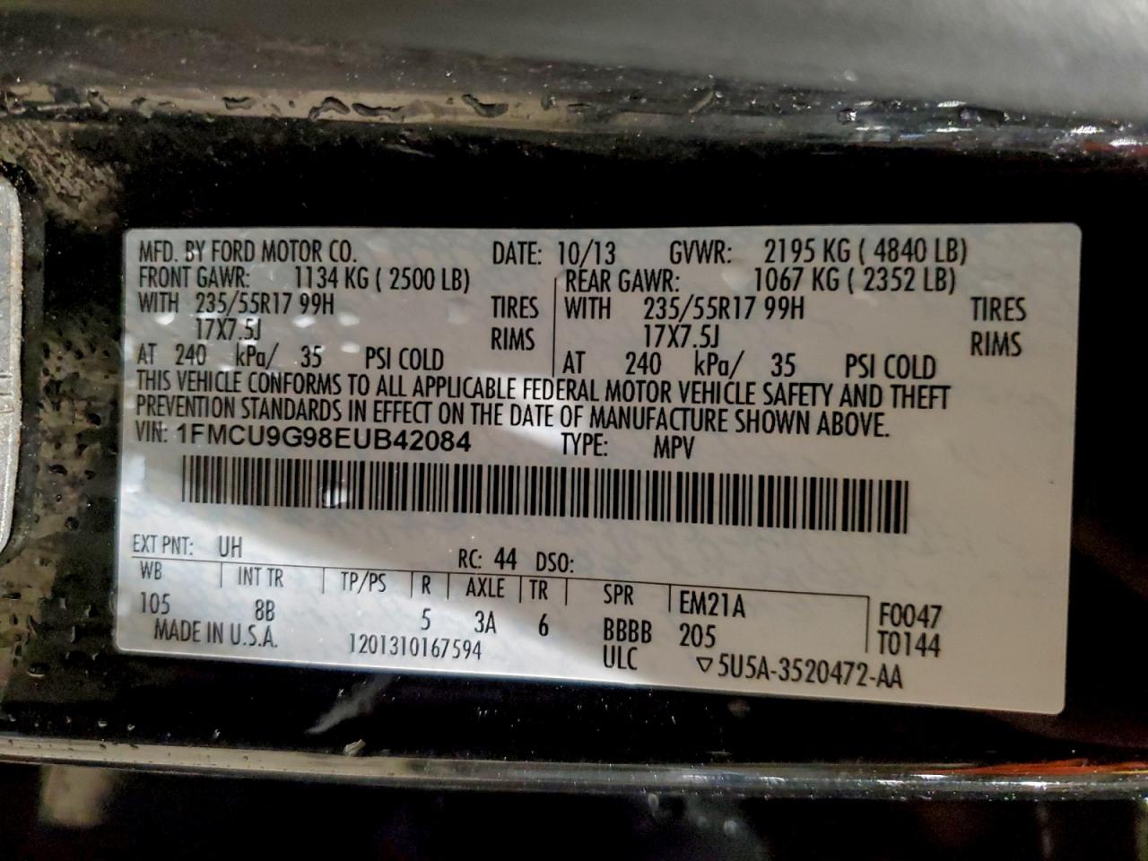 2014 Ford Escape Se VIN: 1FMCU9G98EUB42084 Lot: 94573985