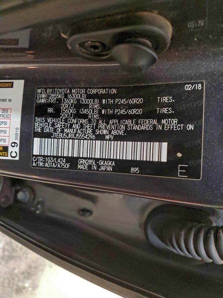 2018 Toyota 4Runner Sr5/Sr5 Premium VIN: JTEBU5JRXJ5554296 Lot: 93954505