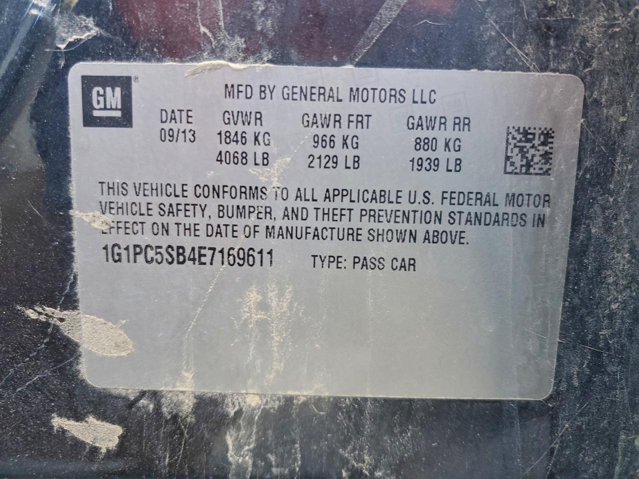 2014 Chevrolet Cruze Lt VIN: 1G1PC5SB4E7169611 Lot: 94451775