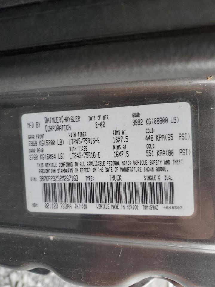 2002 Dodge Ram 2500 VIN: 3B7KF23Z52M267163 Lot: 90818305