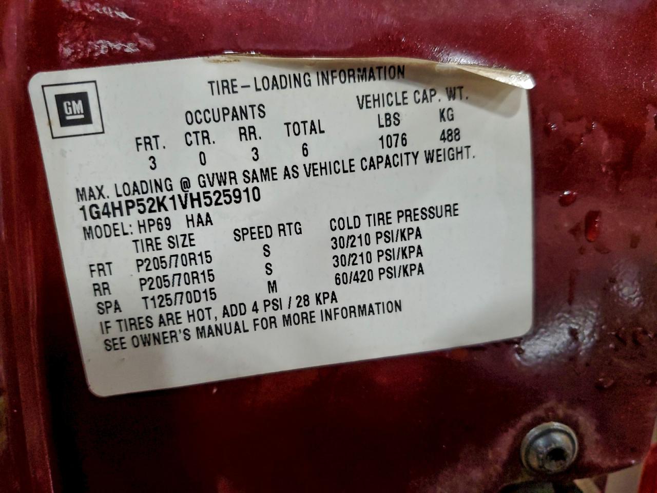 1997 Buick Lesabre Custom VIN: 1G4HP52K1VH525910 Lot: 94158225