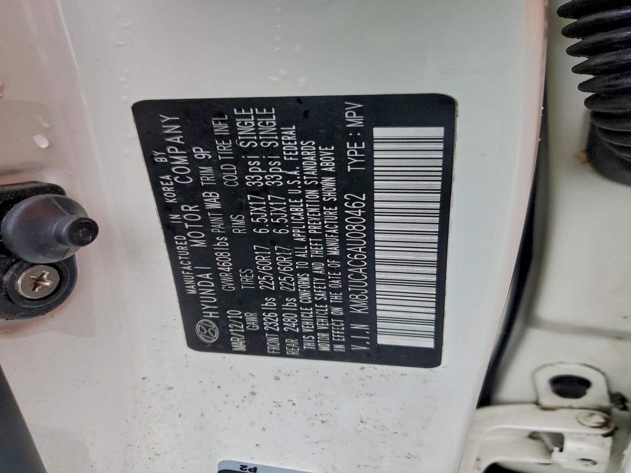 2010 Hyundai Tucson Gls VIN: KM8JUCAC6AU080462 Lot: 94499455