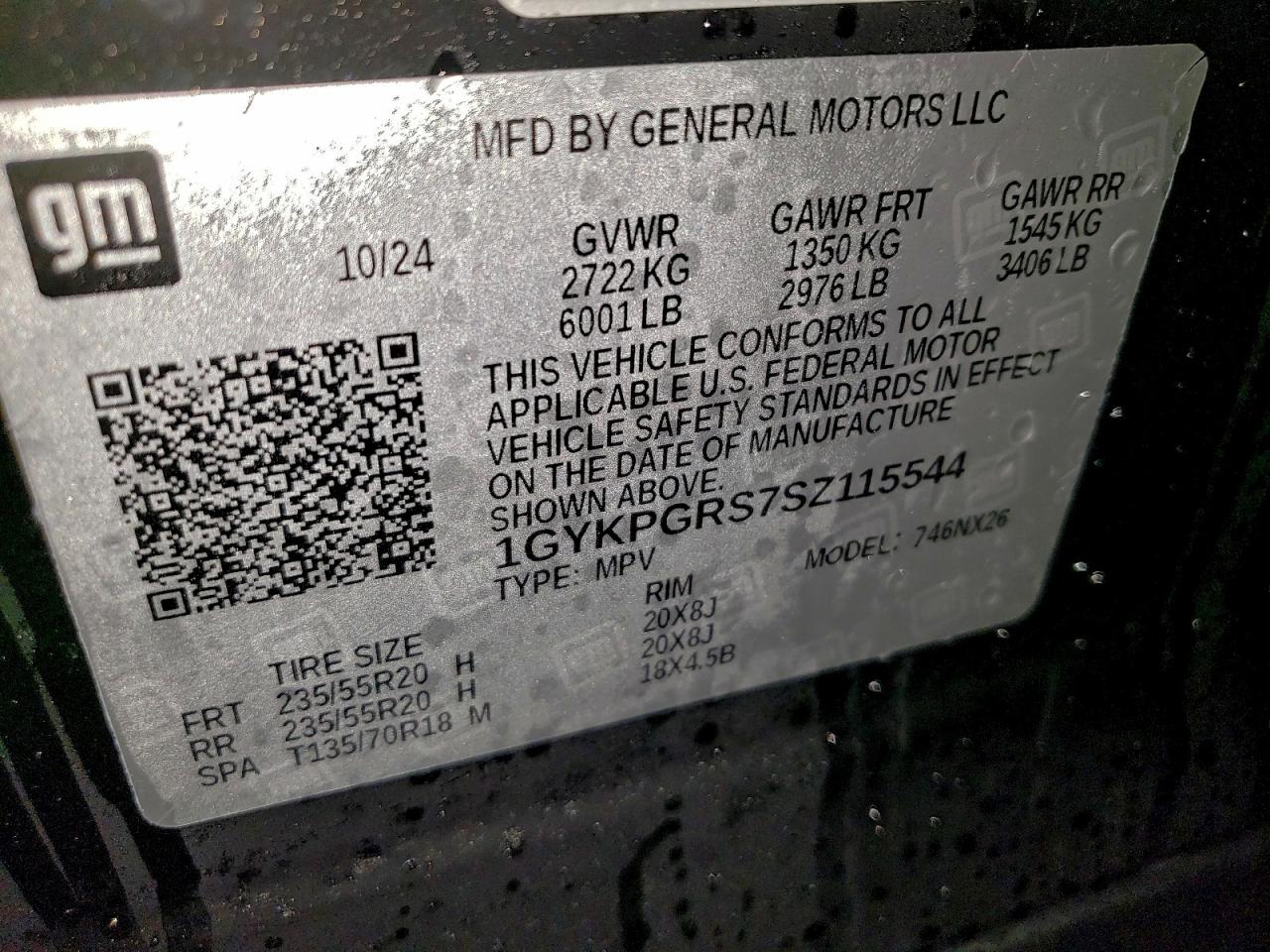 2025 Cadillac Xt6 Sport VIN: 1GYKPGRS7SZ115544 Lot: 93971215