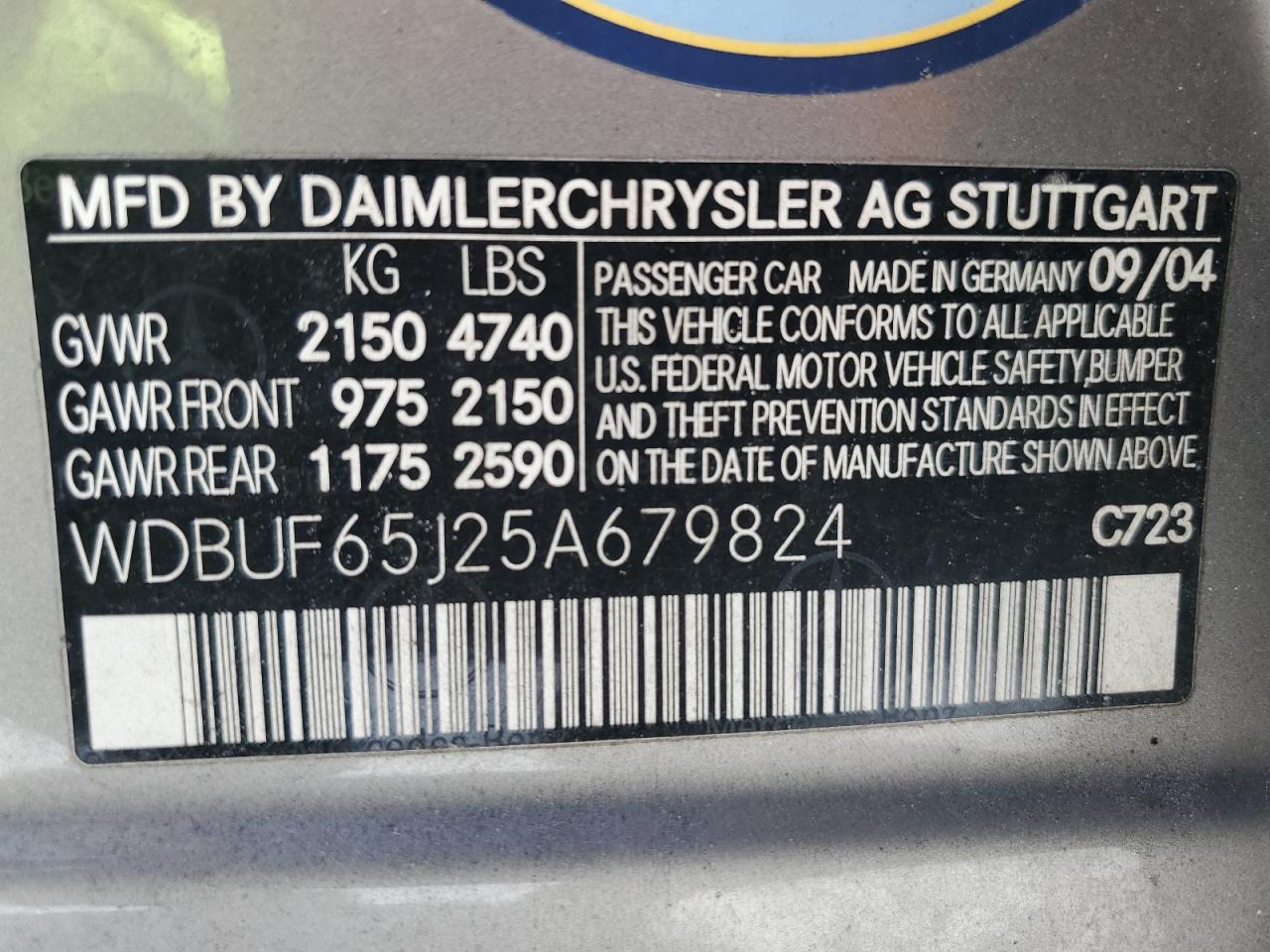 2005 Mercedes-Benz E 320 VIN: WDBUF65J25A679824 Lot: 91266335