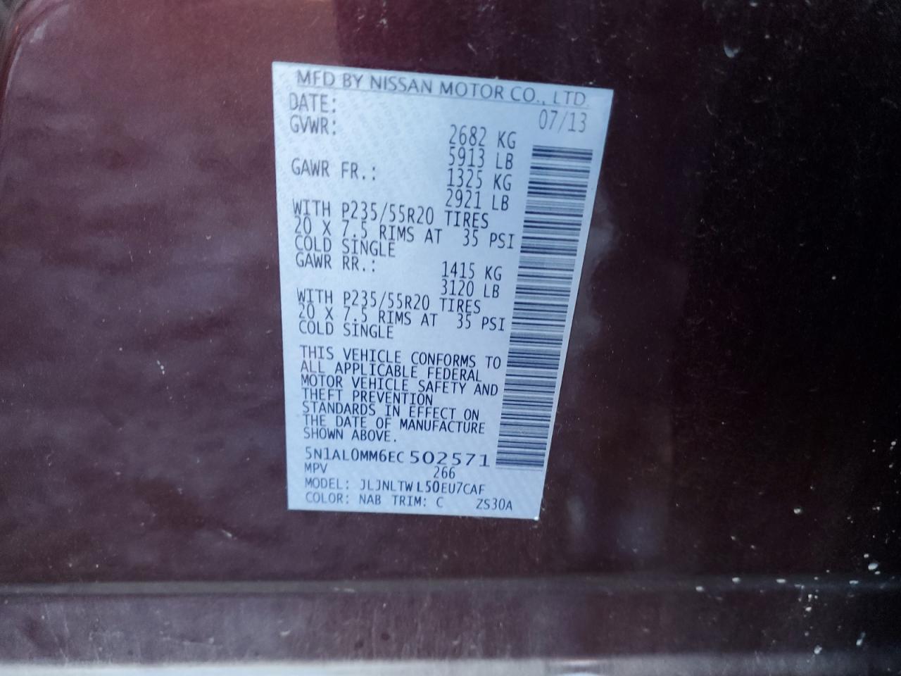 2014 Infiniti Qx60 VIN: 5N1AL0MM6EC502571 Lot: 91886605