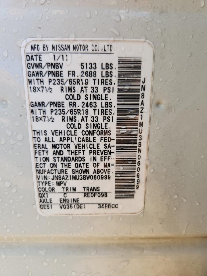2011 Nissan Murano S VIN: JN8AZ1MU3BW060999 Lot: 90646735