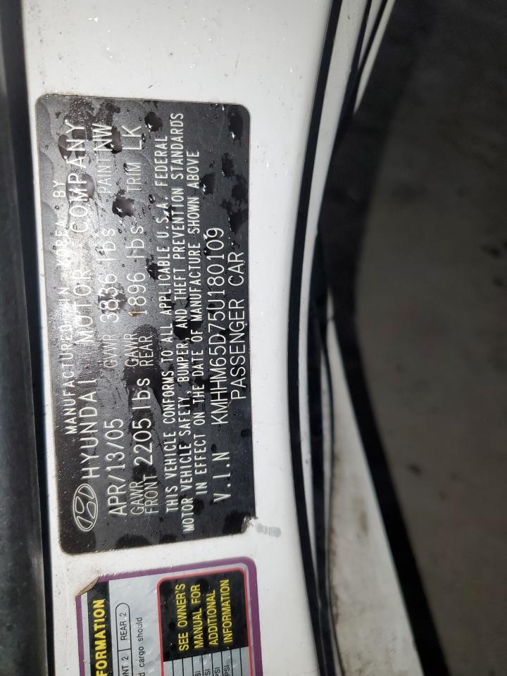 2005 Hyundai Tiburon VIN: KMHHM65D75U180109 Lot: 93043595