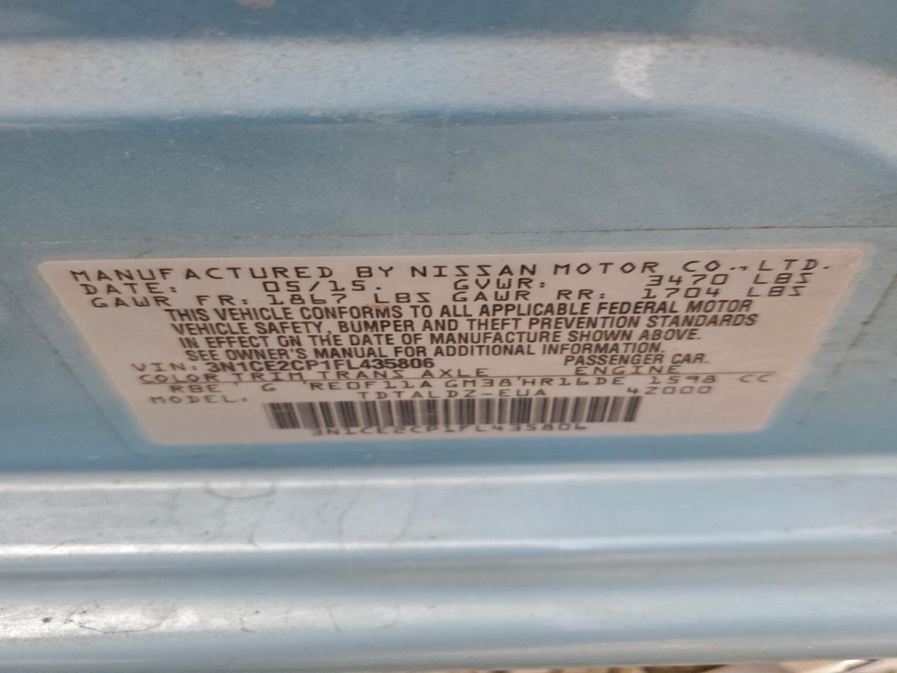 2015 Nissan Versa Note S VIN: 3N1CE2CP1FL435806 Lot: 93945755