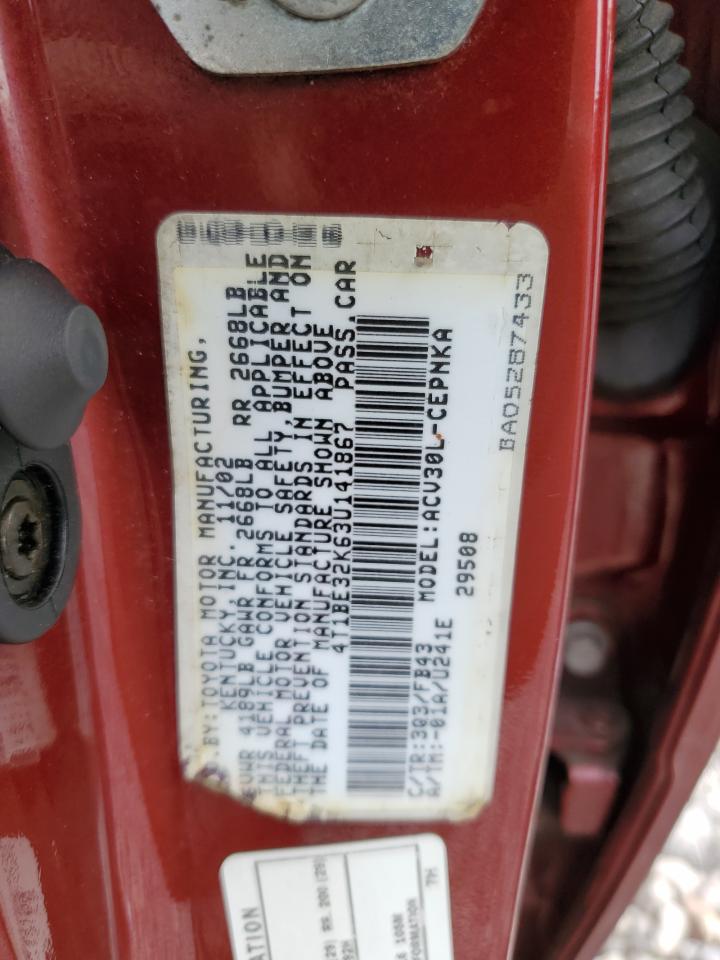 2003 Toyota Camry Le VIN: 4T1BE32K63U141867 Lot: 92290405