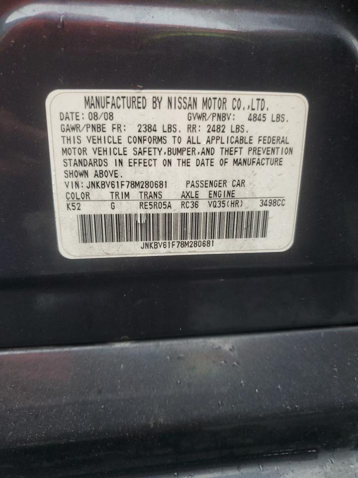 2008 Infiniti G35 VIN: JNKBV61F78M280681 Lot: 92212855