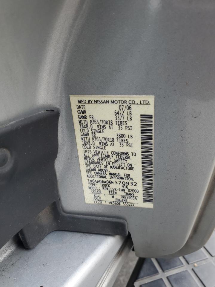 2006 Nissan Titan Xe VIN: 1N6AA06A06N570932 Lot: 91869365