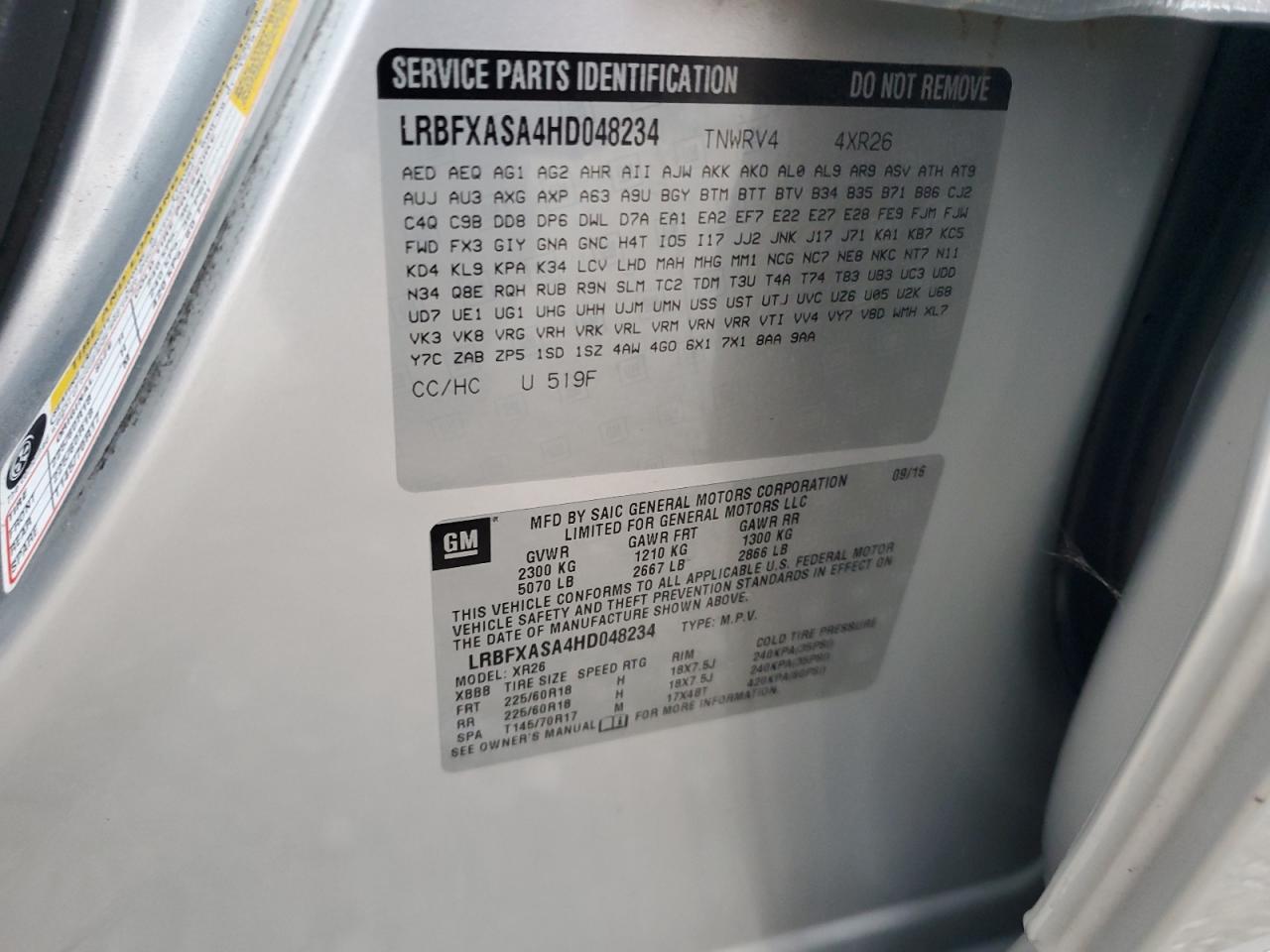 2017 Buick Envision Preferred VIN: LRBFXASA4HD048234 Lot: 93898525