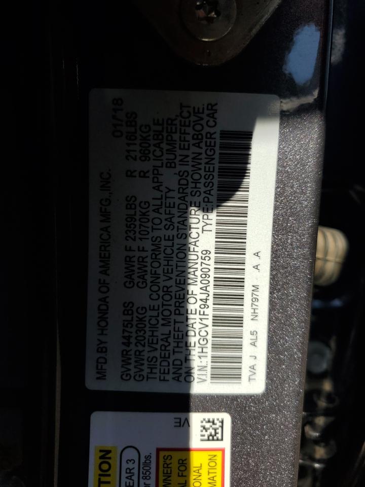 2018 Honda Accord Touring VIN: 1HGCV1F94JA090759 Lot: 92619905