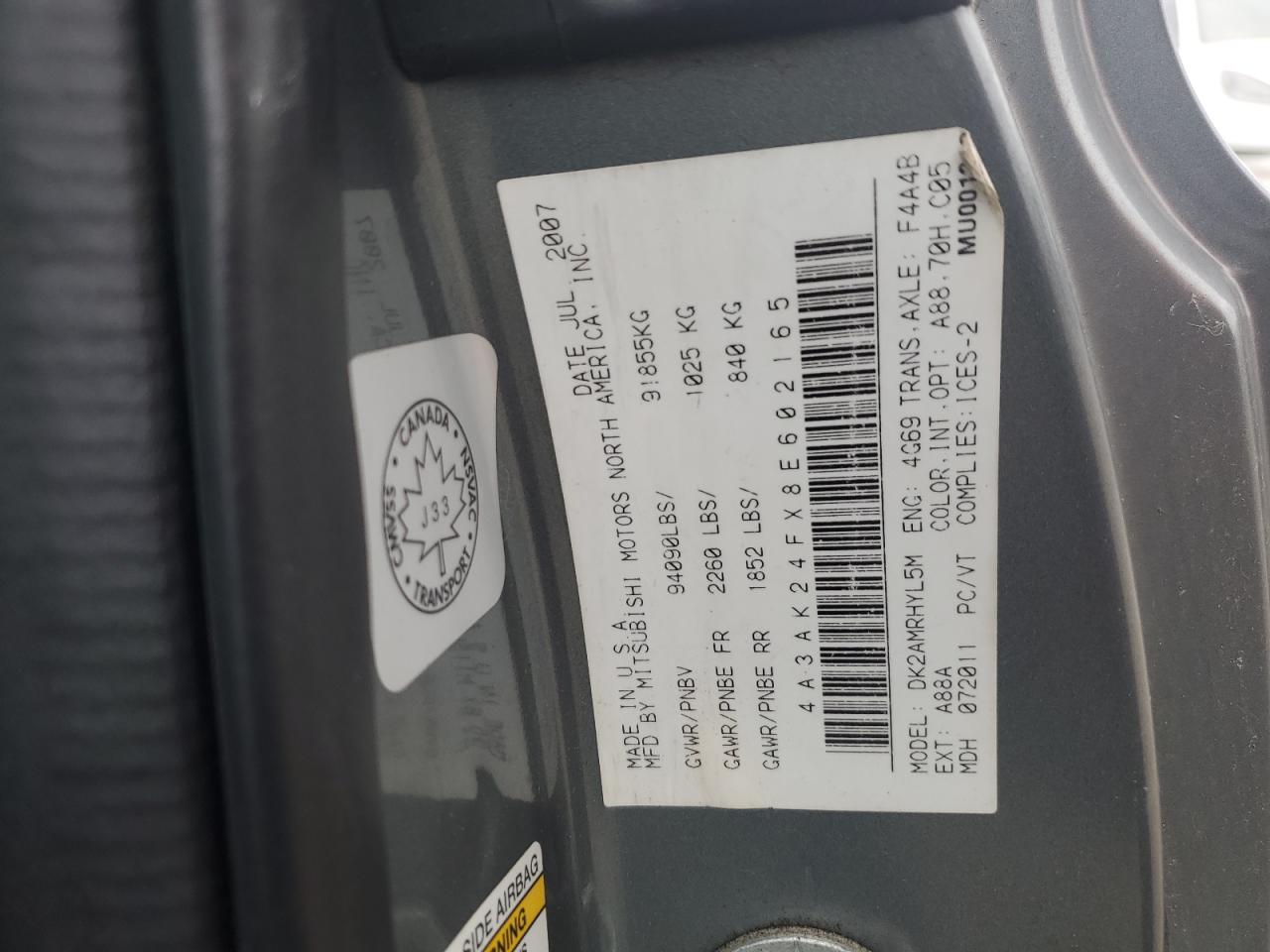 2008 Mitsubishi Eclipse Gs VIN: 4A3AK24FX8E602165 Lot: 92501675