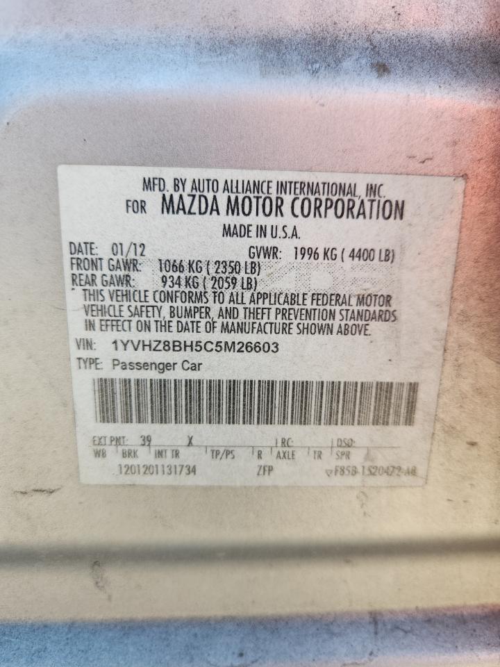 2012 Mazda 6 I VIN: 1YVHZ8BH5C5M26603 Lot: 92252275