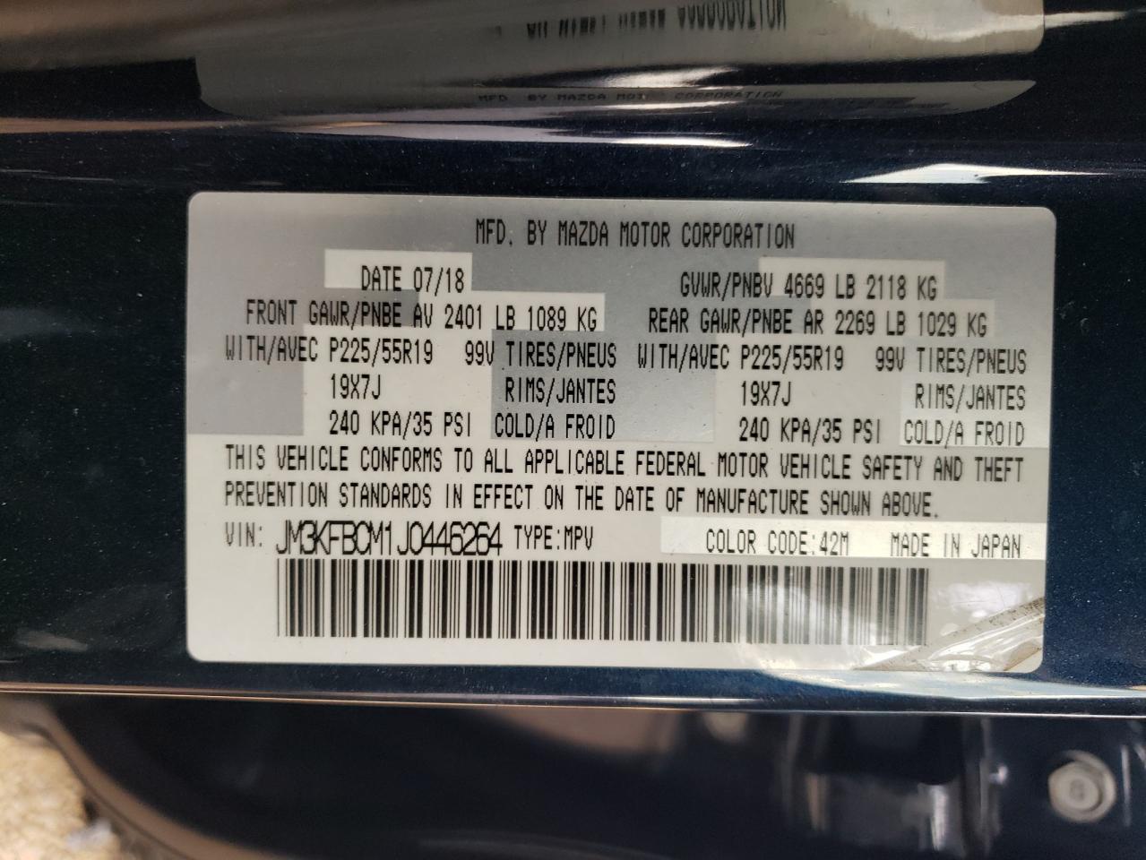 2018 Mazda Cx-5 Touring VIN: JM3KFBCM1J0446264 Lot: 93384265