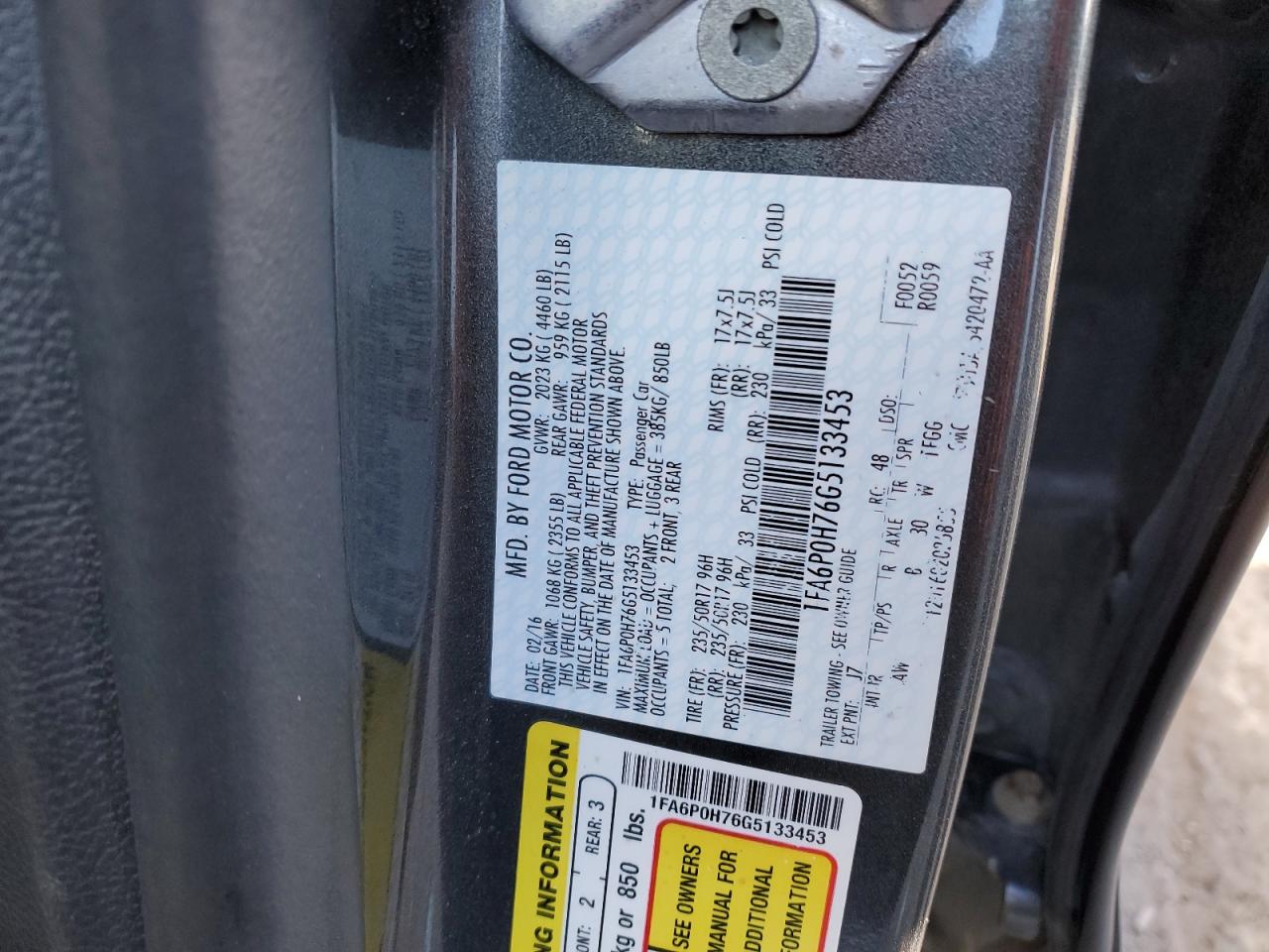 2016 Ford Fusion Se VIN: 1FA6P0H76G5133453 Lot: 91768475