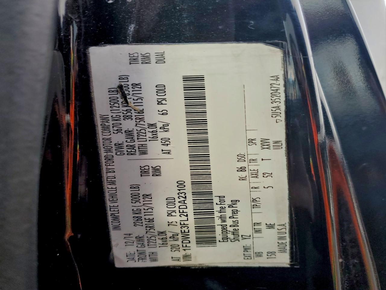 2015 Ford Econoline E350 Super Duty Cutaway Van VIN: 1FDWE3FL2FDA23100 Lot: 85410355