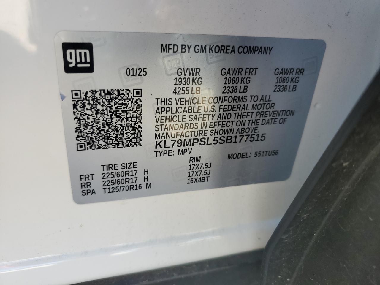 2025 Chevrolet Trailblazer Lt VIN: KL79MPSL5SB177515 Lot: 92350525