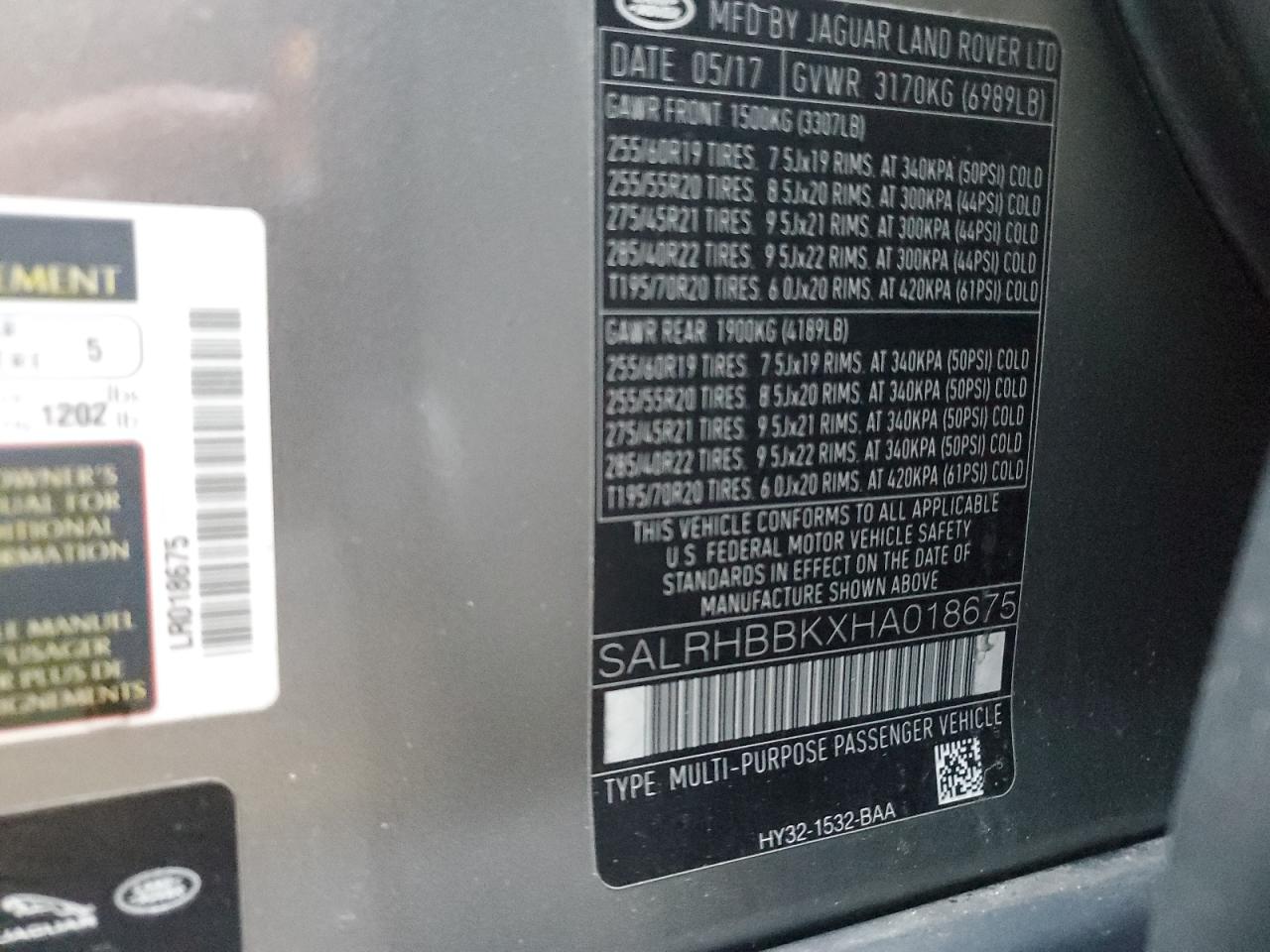 2017 Land Rover Discovery Hse Luxury VIN: SALRHBBKXHA018675 Lot: 90995785