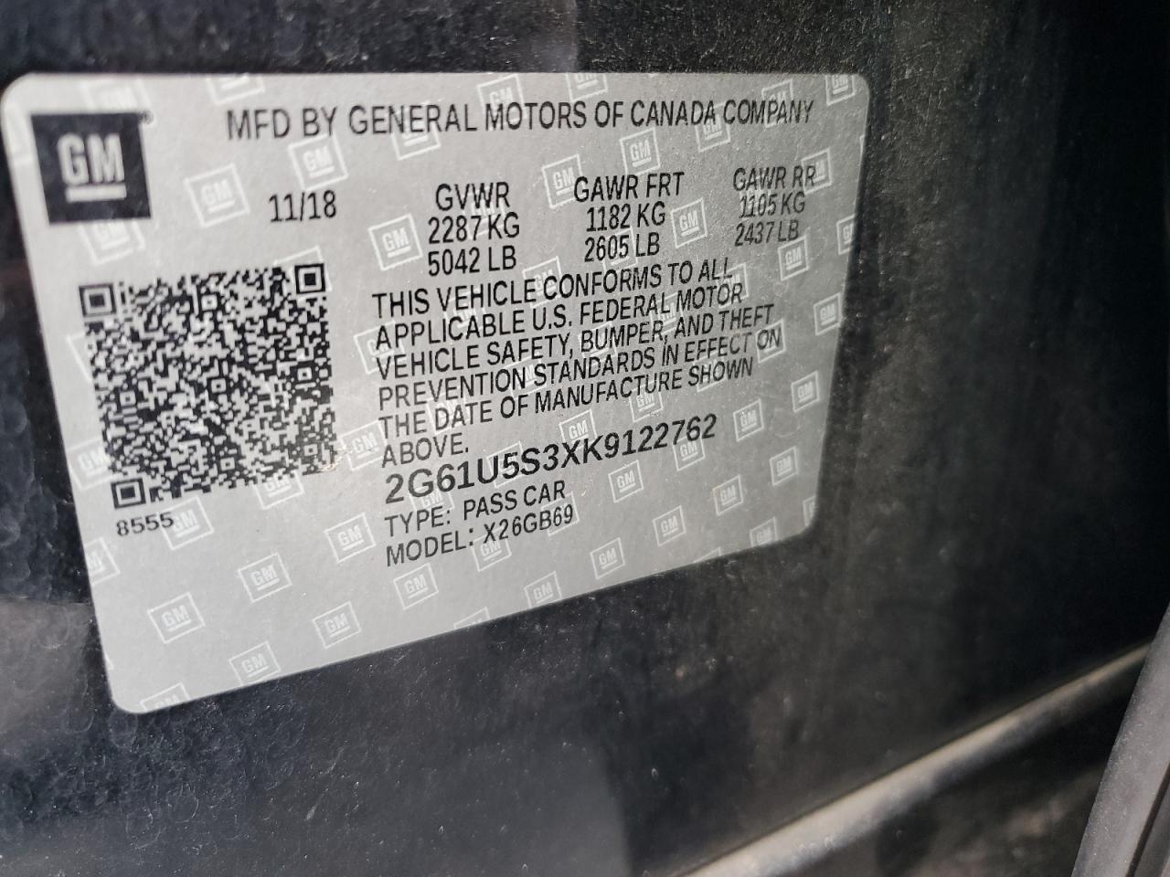 2019 Cadillac Xts VIN: 2G61U5S3XK9122762 Lot: 93125055