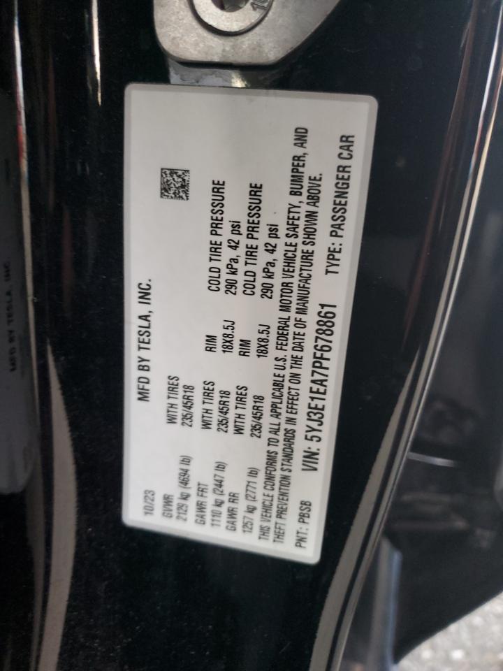 2023 Tesla Model 3 VIN: 5YJ3E1EA7PF678861 Lot: 93380385