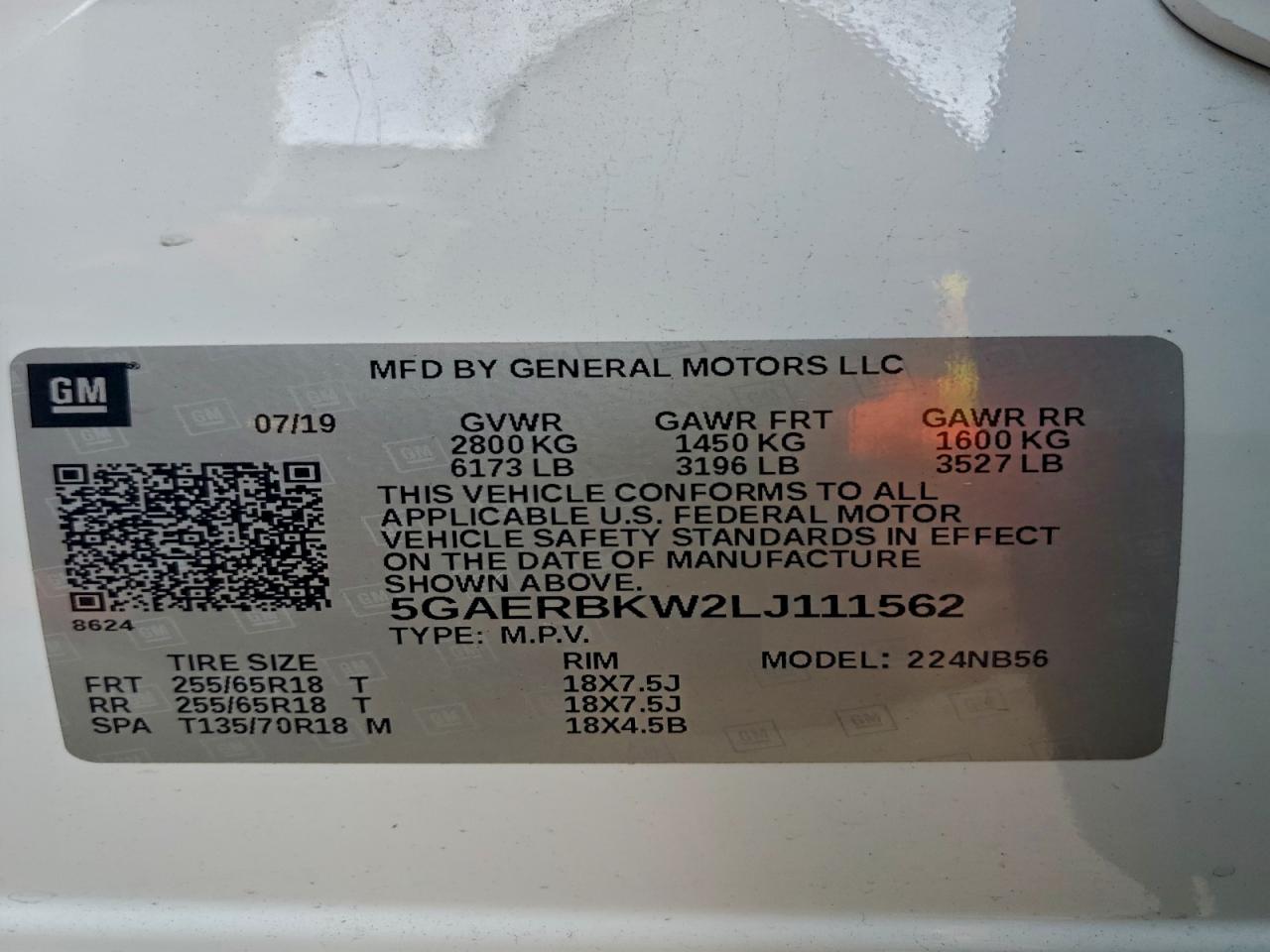 2020 Buick Enclave Essence VIN: 5GAERBKW2LJ111562 Lot: 91877255