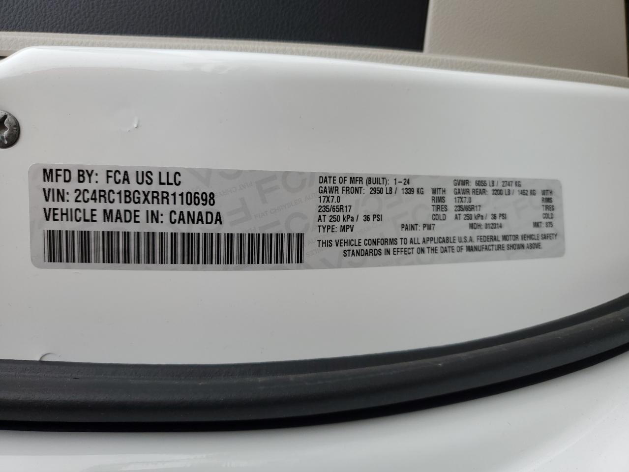 2024 Chrysler Pacifica Touring L VIN: 2C4RC1BGXRR110698 Lot: 92486195