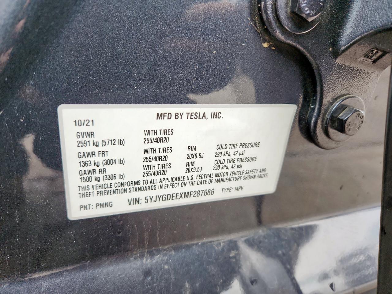 2021 Tesla Model Y VIN: 5YJYGDEEXMF287686 Lot: 93863335