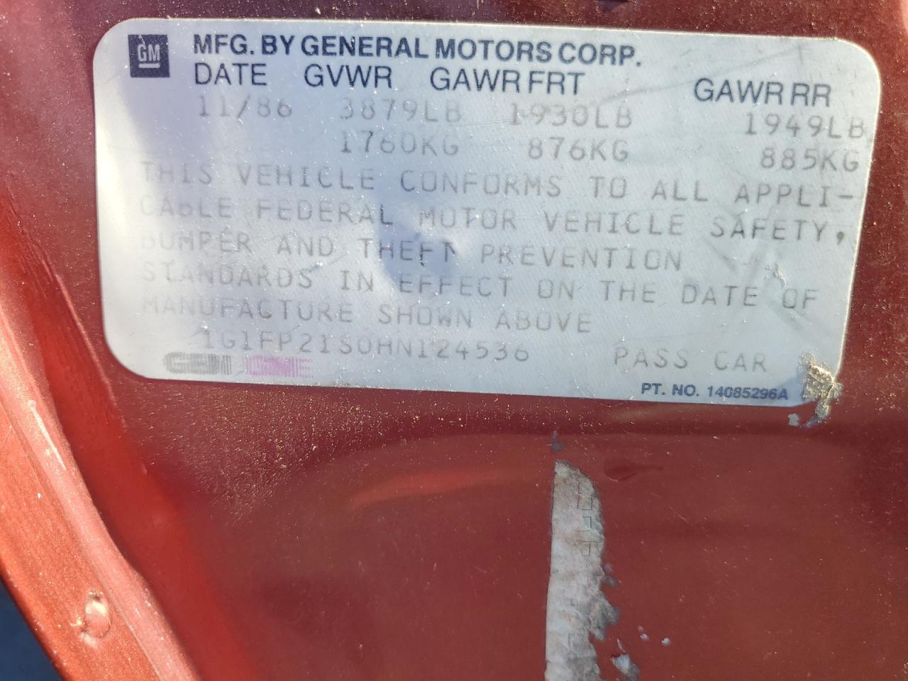 1987 Chevrolet Camaro VIN: 1G1FP21S0HN124536 Lot: 93638455