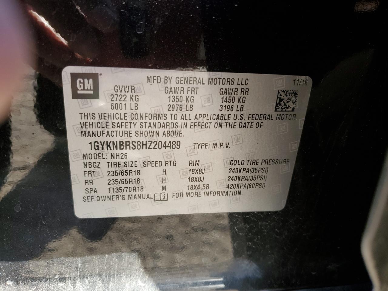 2017 Cadillac Xt5 Luxury VIN: 1GYKNBRS8HZ204489 Lot: 91846435