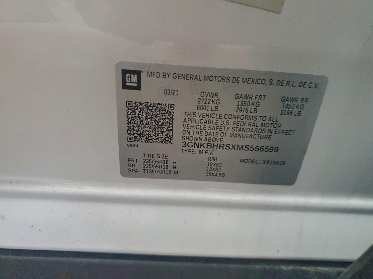 2021 Chevrolet Blazer 2Lt VIN: 3GNKBHRSXMS556599 Lot: 91704635