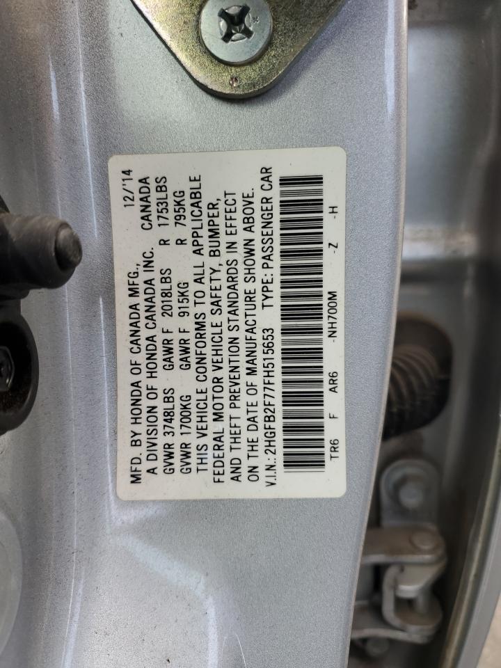 2015 Honda Civic Se VIN: 2HGFB2F77FH515653 Lot: 92292405