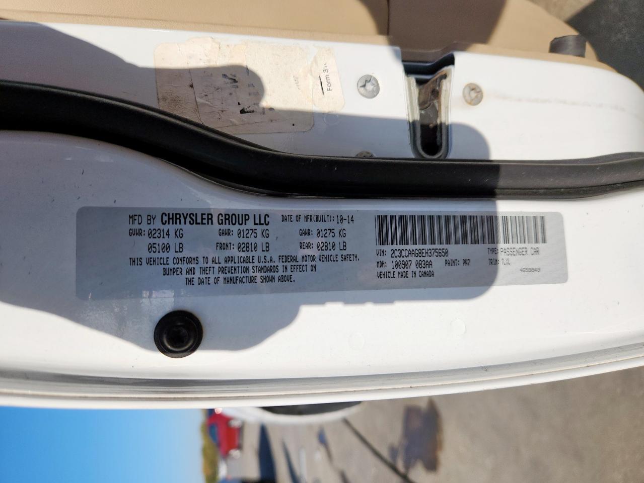 2014 Chrysler 300 VIN: 2C3CCAAG8EH375650 Lot: 92907575