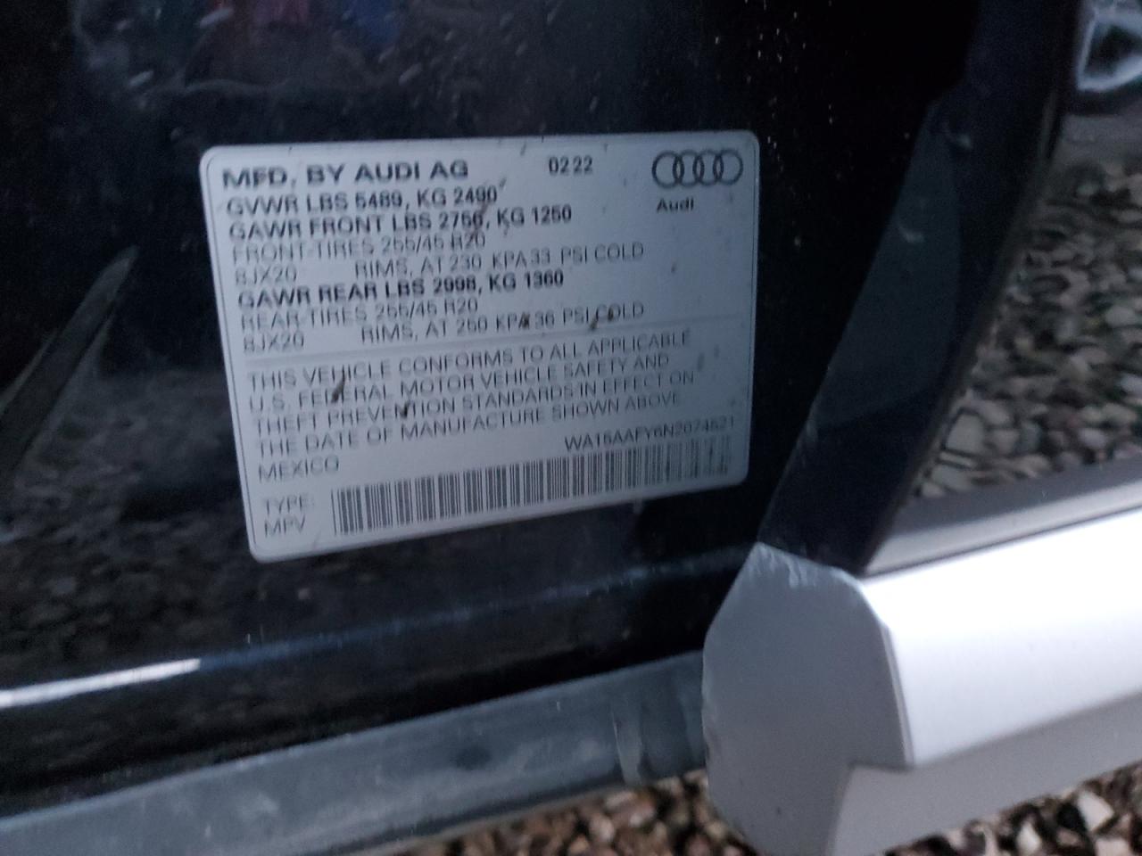 2022 Audi Q5 Sportback Prm Pls 45 VIN: WA15AAFY6N2074521 Lot: 92601875